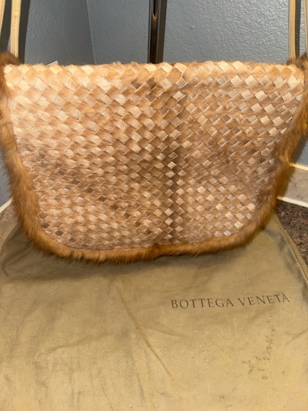 Bottega Veneta EXTREMELY RARE Woven calf hair Shoulder Bag with Fur trim